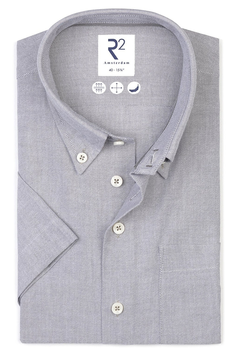 Direct From Brand,R2 Amsterdam, R2 Amsterdam Grey Oxford Weave Shirt, Grey, Medium-44-Tag41Large-46-Tag42Medium-43-Tag40