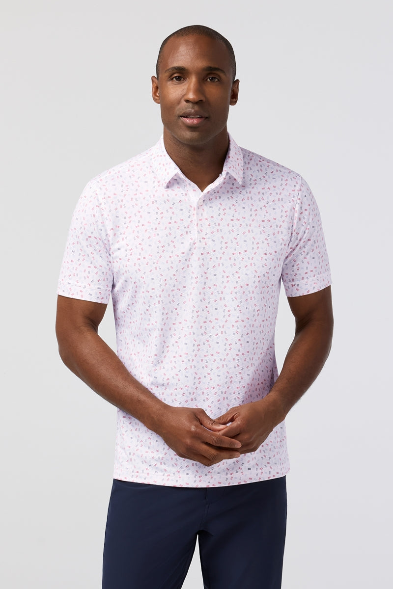 Wholesale,Mizzen + Main, Mizzen + Main White/Red Scattered Dash Knit Trim Fit Polo, White, Extra Extra Large-50-TagXXL