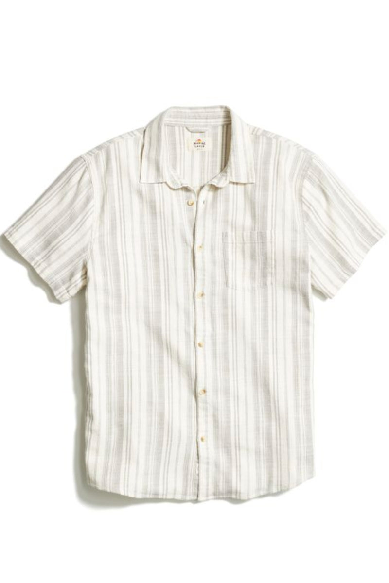 Marine Layer Cream/Grey Stripped Stretch Short Sleeve Shirt