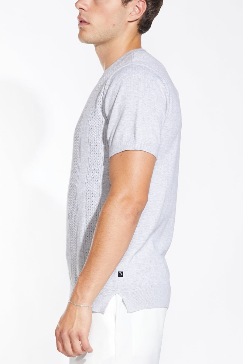Wholesale,Civil Society, Civil Society Heather Light Grey Cable Sweater Knit T-shirt, Grey, Small-38-TagSLarge-42-TagLExtra Large-45-TagXLExtra Extra Large-48-TagXXLMedium-40-TagM