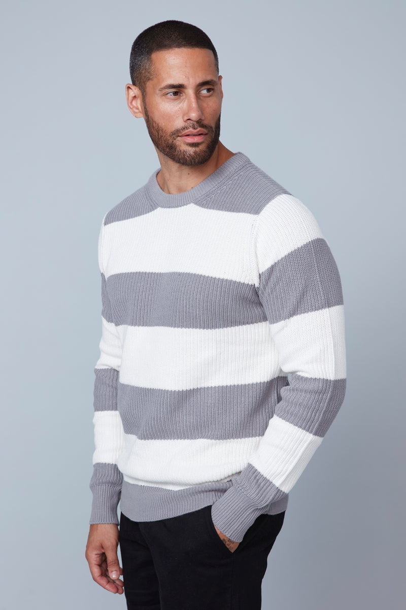 Wholesale,HEDGE, HEDGE Grey/White Colorblock Knit Crewneck Sweater, Grey, Extra Large-48-TagXL