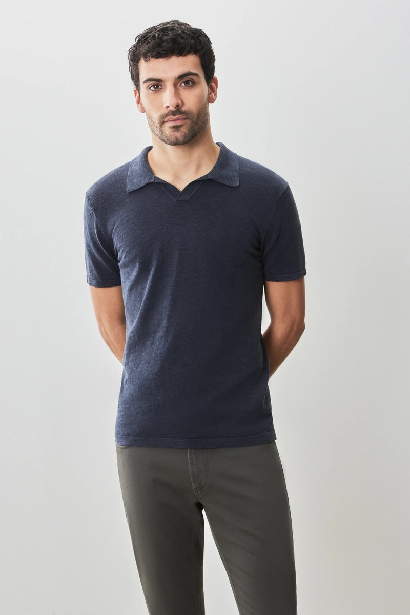 Wholesale,Robert Barakett, Robert Barakett Navy Luxurious Sweater Knit Polo, Blue, Extra Large-46-TagXL