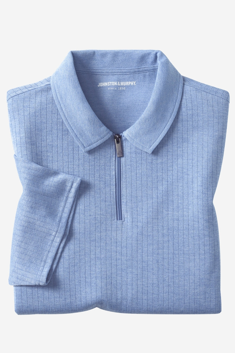 Wholesale,Johnston & Murphy, Johnston & Murphy Blue Ribbed Qtr Zip Polo, Blue, Large-48-TagL