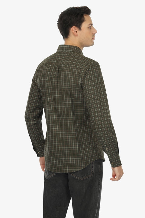 Wholesale,Vustra, Vustra Olive Cypress Shadows Plaid Organic Cotton Shirt, Green, Medium-42-TagMLarge-44-TagL