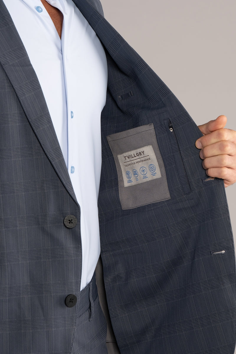 Wholesale,Twillory, Twillory Grey Japanese Stretch Plaid Performance Blazer, Grey, Medium-40-Tag40Large-42-Tag42