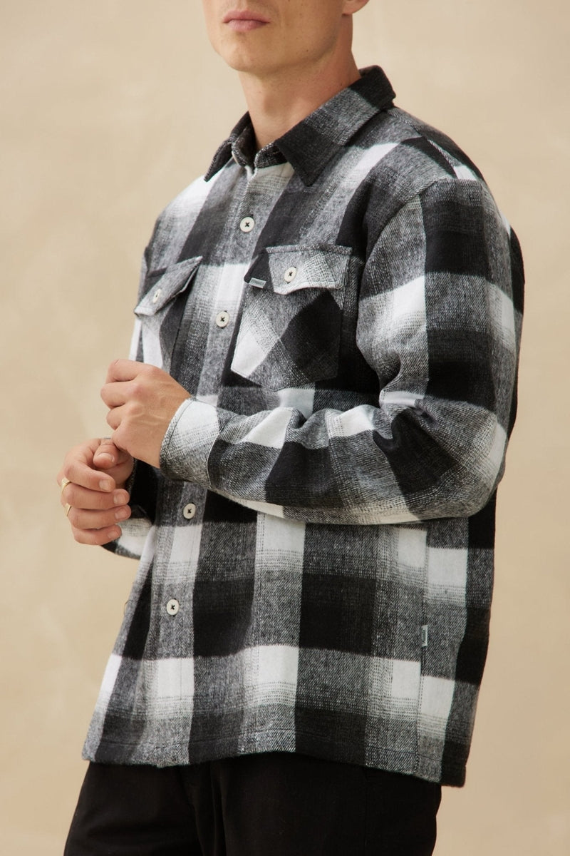 Wholesale,Kuwalla, Kuwalla Black/White Plaid Brushed Flannel Shacket, Black, Extra Extra Large-52-TagXXL