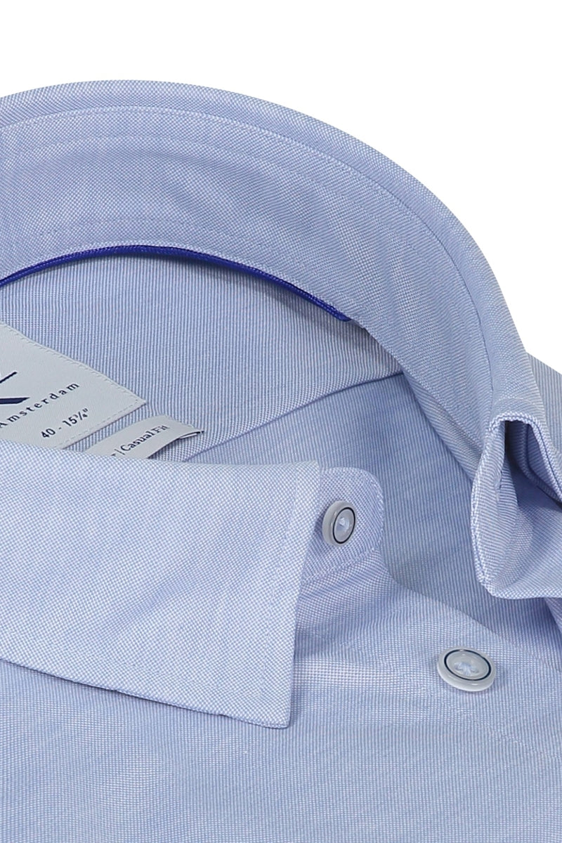 Direct From Brand,R2 Amsterdam, R2 Amsterdam Light Blue Knitted Pique Long Sleeve Dress Shirt, Blue, Small-40-Tag38