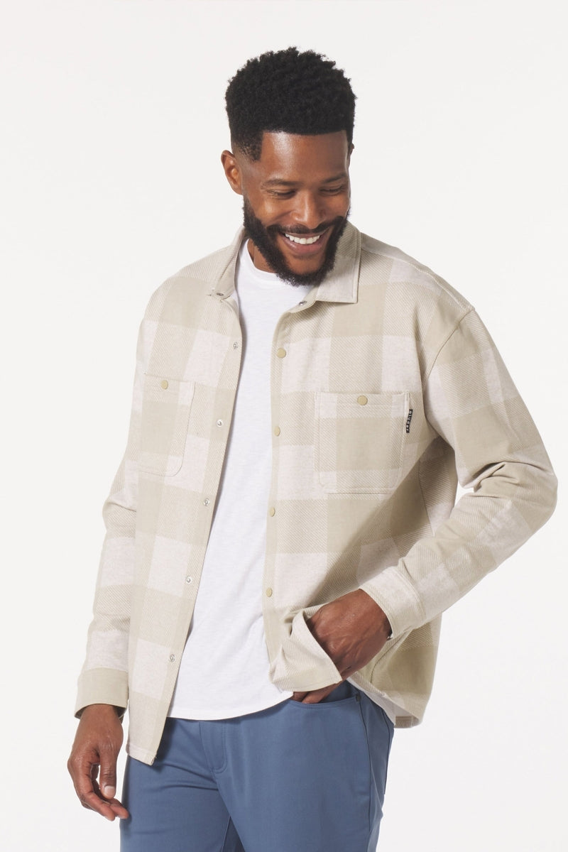 Wholesale,Glyder, Glyder Oatmilk Buffalo Plaid Snap Front Overshirt, Tan, Large-48-TagL