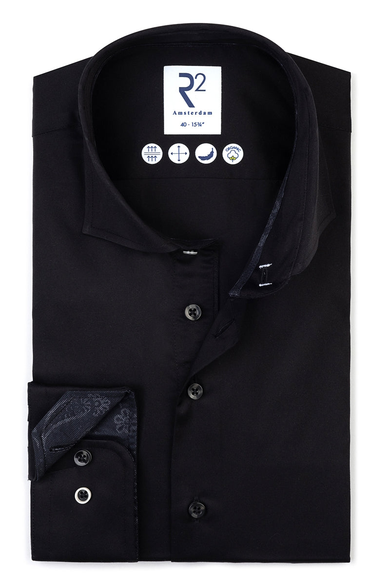 Direct From Brand,R2 Amsterdam, R2 Amsterdam Black 100% Organic Cotton Shirt, Black, Medium-43-Tag40