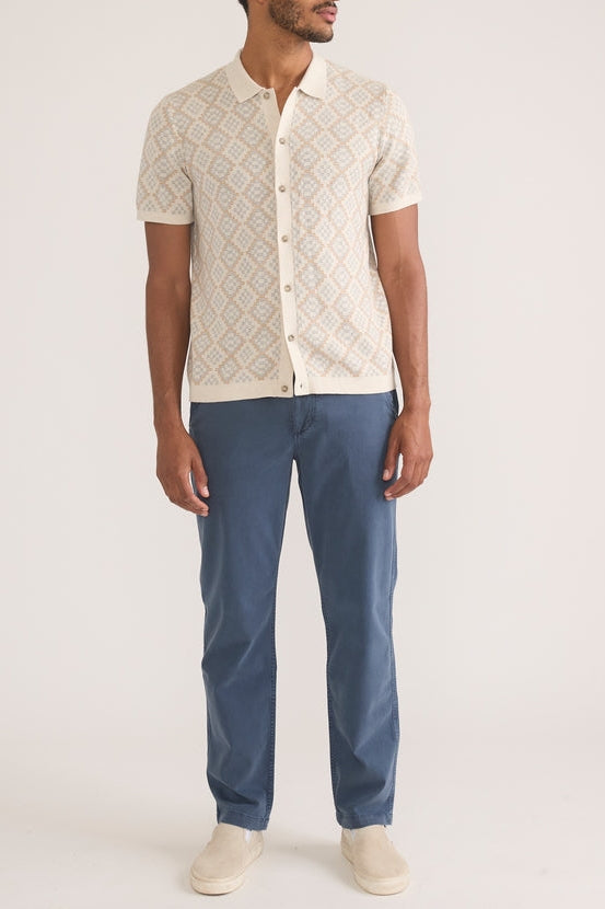 Wholesale,Marine Layer, Marine Layer Oatmeal Geo  Short Sleeve Sweater Shirt, Tan, Small-42-TagS