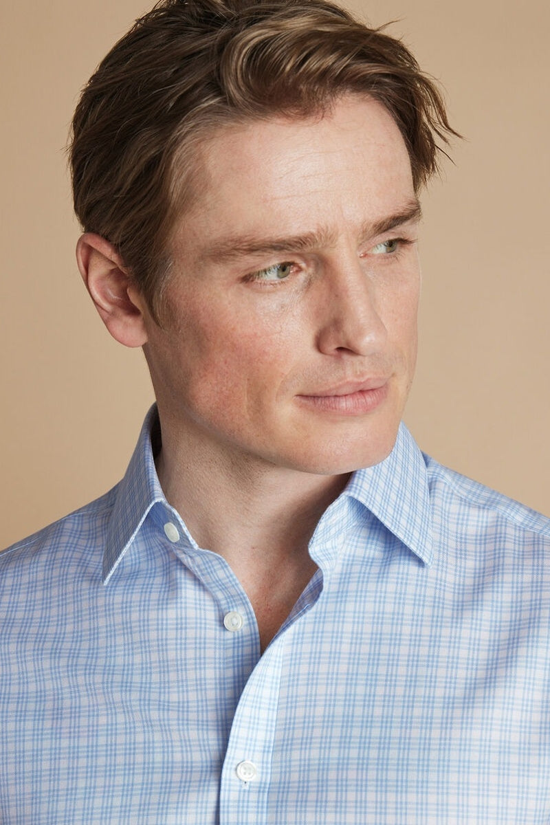 Wholesale,Charles Tyrwhitt, Charles Tyrwhitt Sky Blue Twill Triple Check Shirt, Blue, Small-40-Tag15