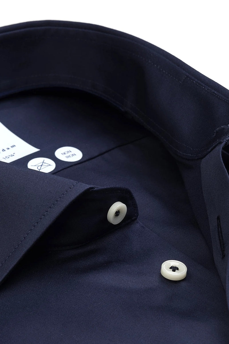 Direct From Brand,R2 Amsterdam, R2 Amsterdam Navy Non-iron Satin Cotton Shirt, Blue, Medium-42-Tag39Medium-43-Tag40Large-46-Tag42