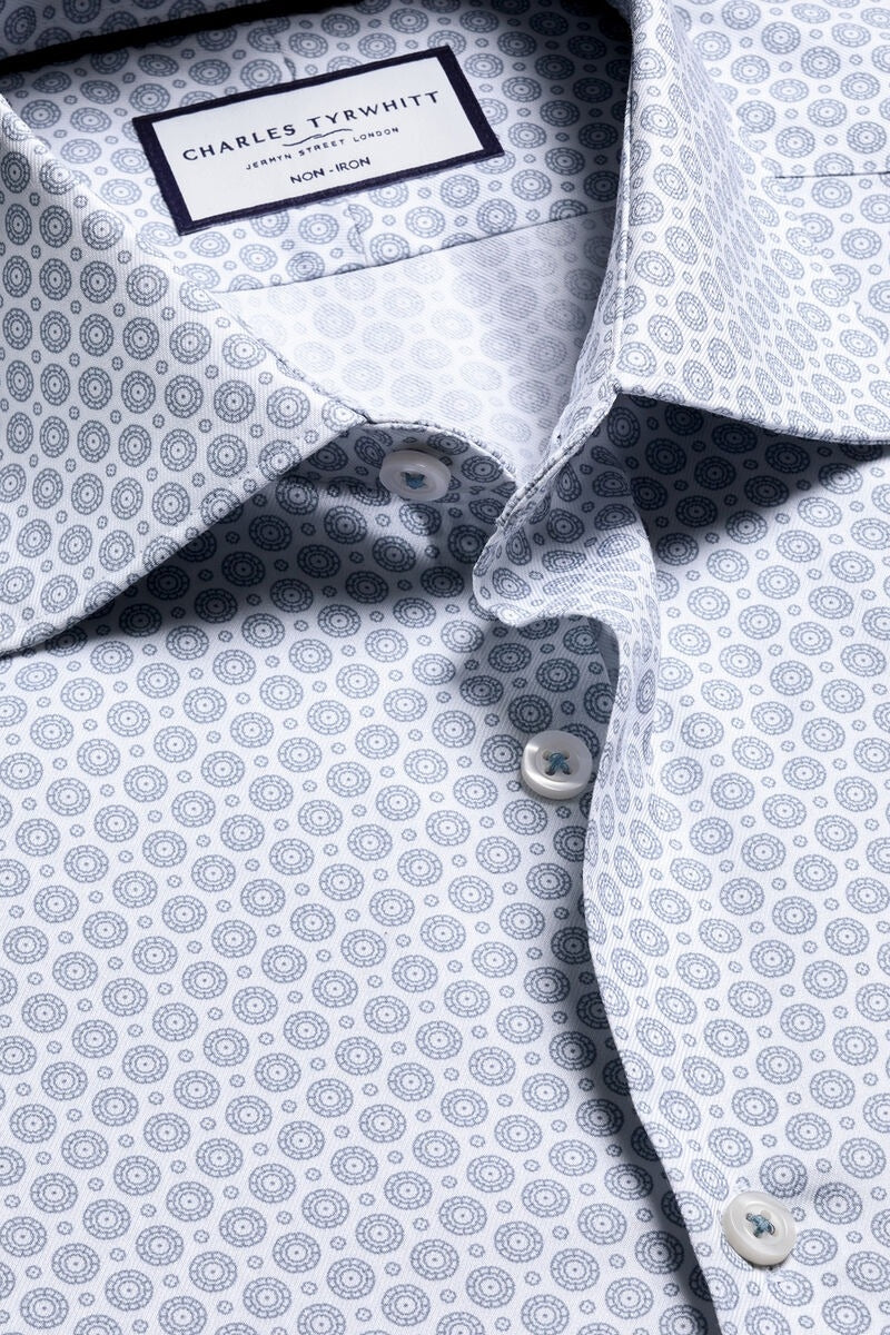 Wholesale,Charles Tyrwhitt, Charles Tyrwhitt Dark Blue Stretch Decorative Print Shirt, Blue, Small-40-Tag15Medium-44-Tag16Extra Large-48-Tag17