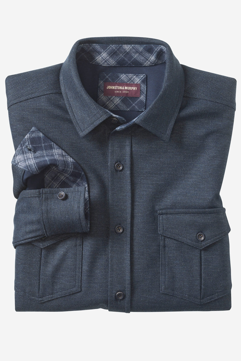 Wholesale,Johnston & Murphy, Johnston & Murphy Navy Mini Gingham Knit Overshirt, Blue, Small-43-TagSMedium-46-TagMLarge-49-TagLExtra Large-52-TagXLExtra Extra Large-55-TagXXL