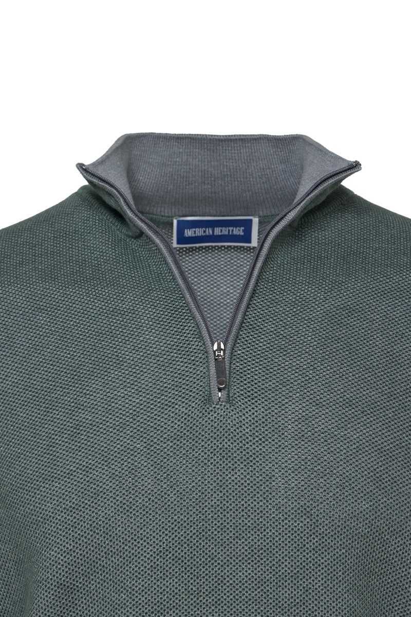 Wholesale,American Heritage, American Heritage Melange Green Two-Tone Waffle Mockneck Qtr Zip, Green, Medium-44-TagM
