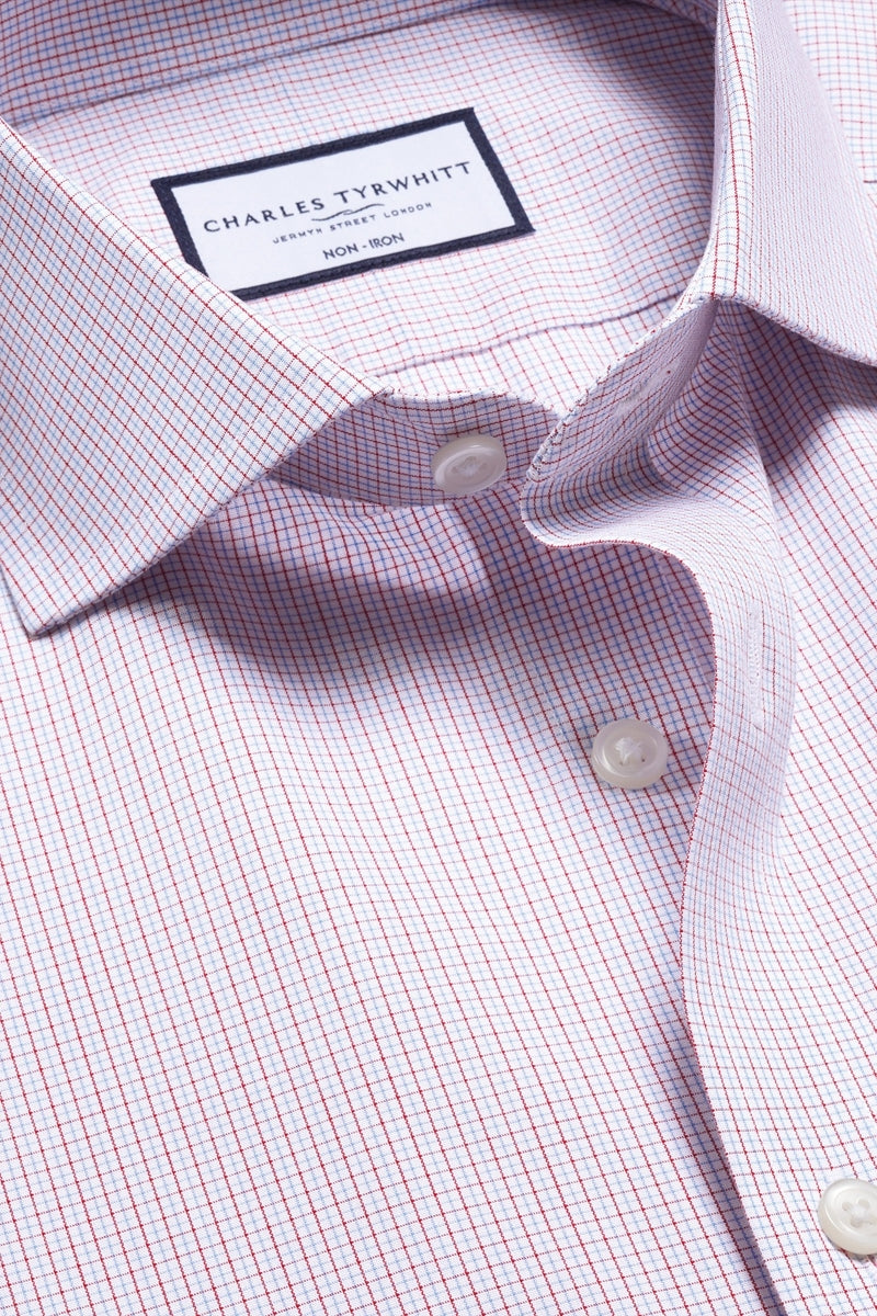 Wholesale,Charles Tyrwhitt, Charles Tyrwhitt Red/Blue Stretch Poplin Check Shirt, Red, Small-40-Tag15