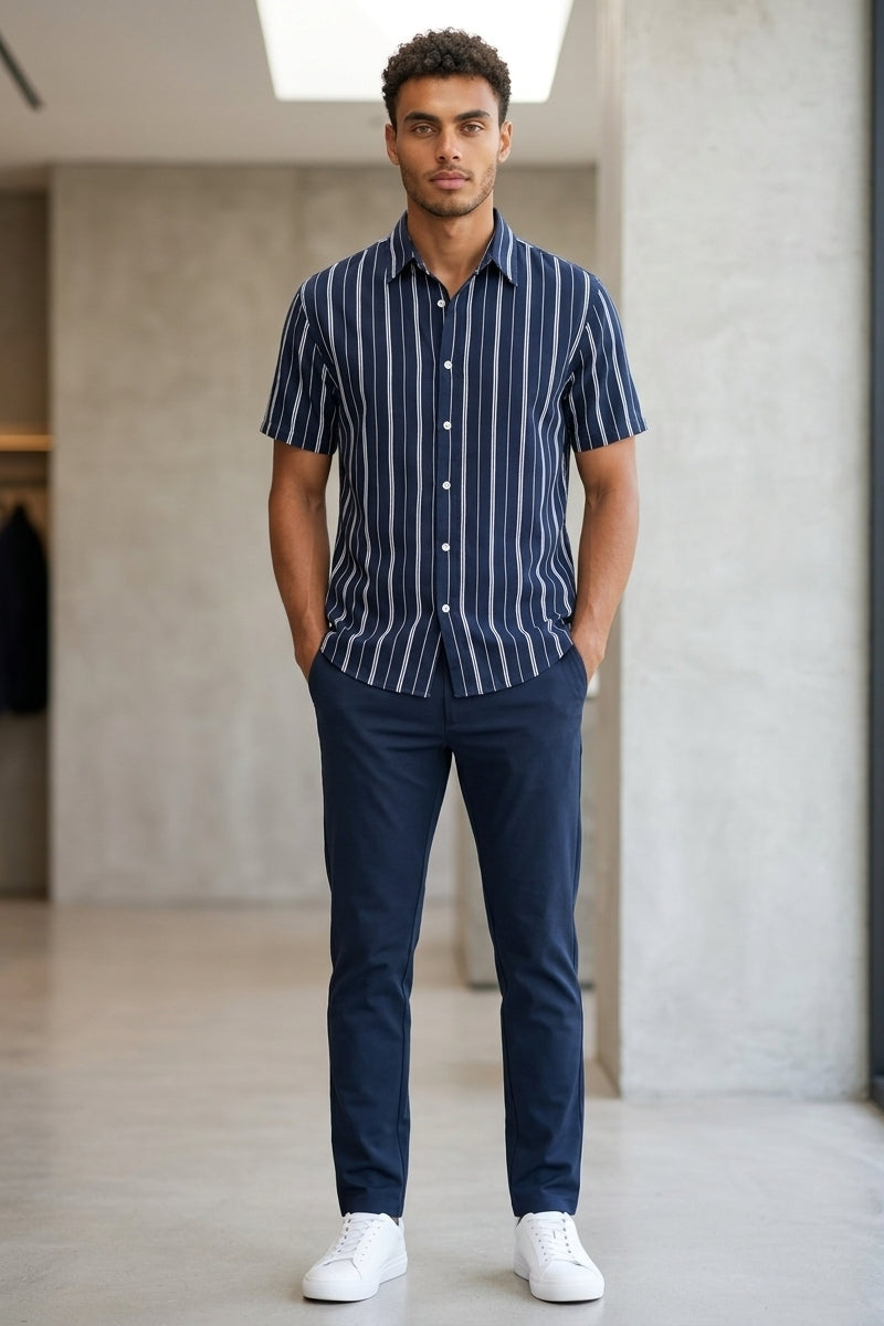Wholesale,Mason Cruz, Mason Cruz Indigo/White Striped Stretch Shirt, Blue, Extra Large-48-TagXL
