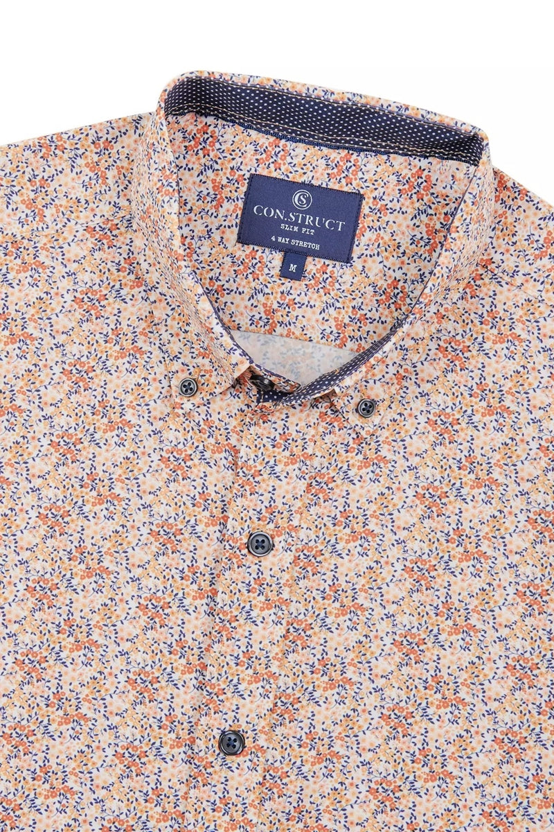 Faire,CON.STRUCT, CON.STRUCT Orange Ditsy Floral Short Sleeve Shirt, Orange, Extra Large-48-TagXL