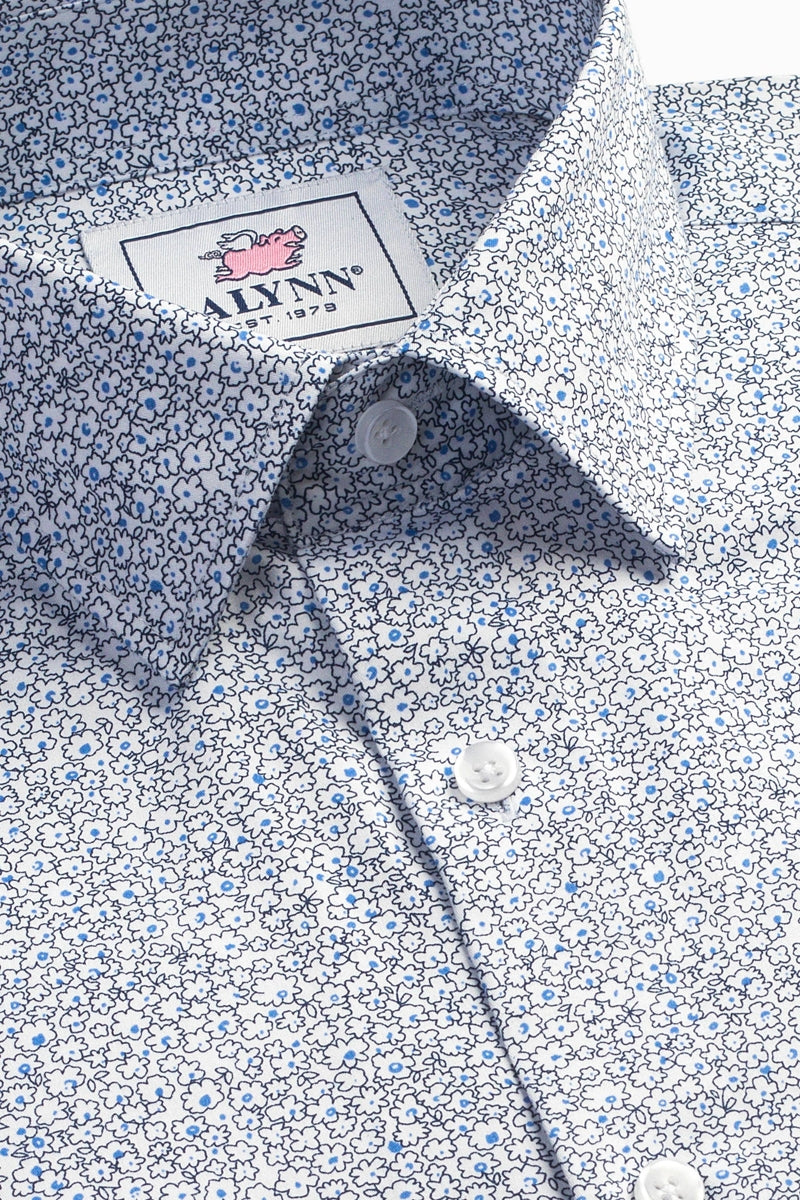 Faire,Alynn, Alynn White with Black Floral Print Slim Fit Dress Shirt, White, Medium-42-TagM