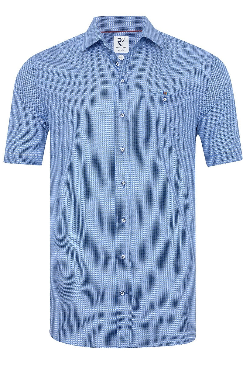 Direct From Brand,R2 Amsterdam, R2 Amsterdam Cobalt Geo Striped Print Poplin Shirt, Blue, Extra Extra Large-50-Tag44Large-46-Tag42Extra Large-48-Tag43