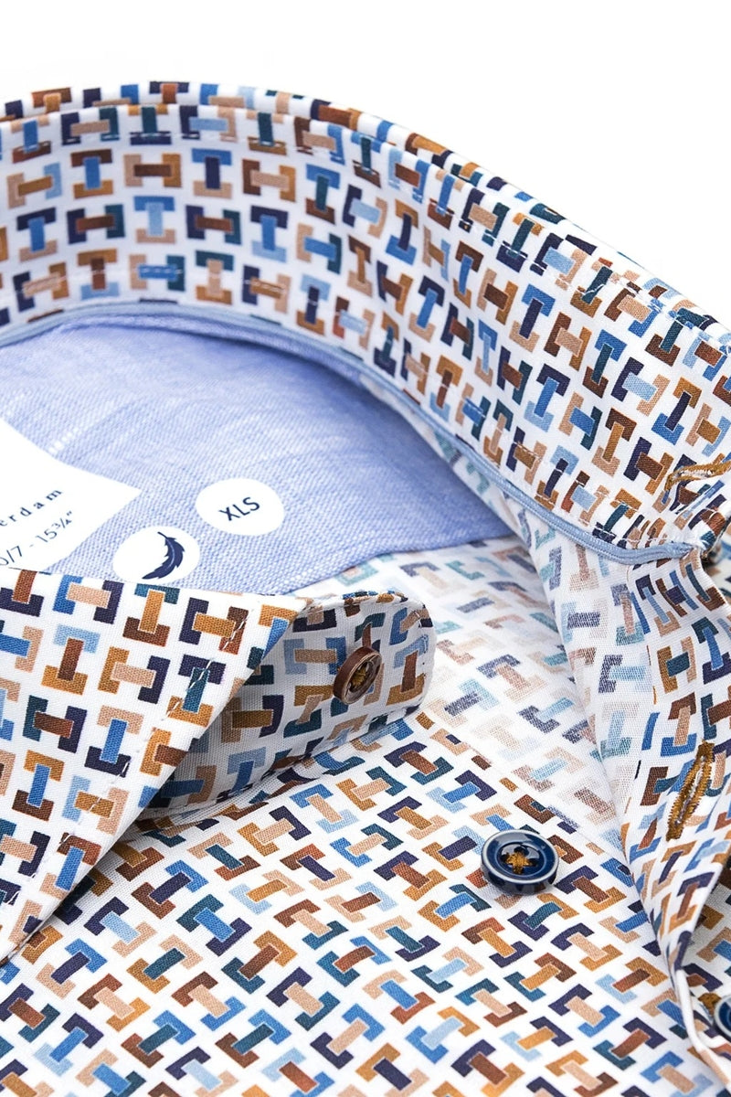 Direct From Brand,R2 Amsterdam, R2 Amsterdam Multi Bike Pedal Print Stretch Shirt, Blue, Small-40-Tag38Medium-42-Tag39Medium-43-Tag40Large-45-Tag41