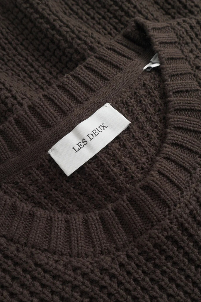 Wholesale,Les Deux, Les Deux Brown Waffle Weave Crewneck Knit Sweater, Brown, Small-46-TagS
