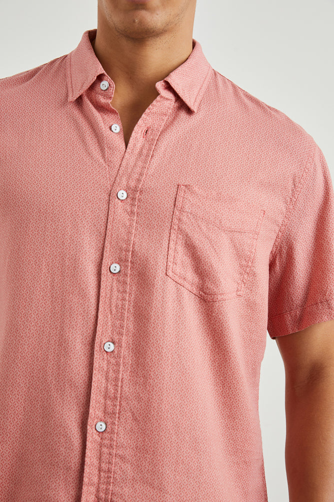 Wholesale,Rails, Rails Khaki Red Geo Print Short Sleeve Linen Blend Shirt, Red, Small-41-TagS