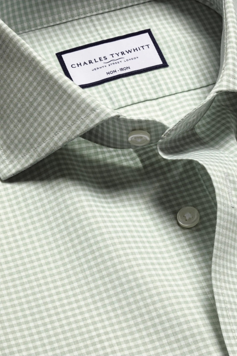 Wholesale,Charles Tyrwhitt, Charles Tyrwhitt Green Stretch Poplin Gingham Shirt, Green, Medium-42-Tag15.5Large-44-Tag16