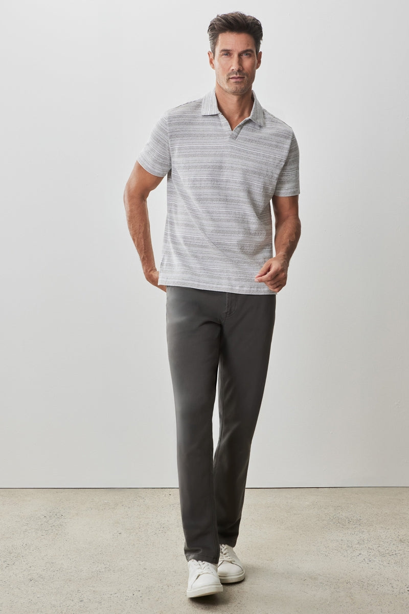 Wholesale,Robert Barakett, Robert Barakett Grey/Tan Abstract Stripe Knit Open Collar Polo, Grey, Extra Large-46-TagXL
