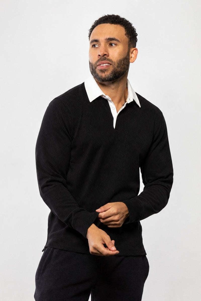 Wholesale,Mason Cruz, Mason Cruz Black Solid Kint Long Sleeve Polo, Black, Large-46-TagL