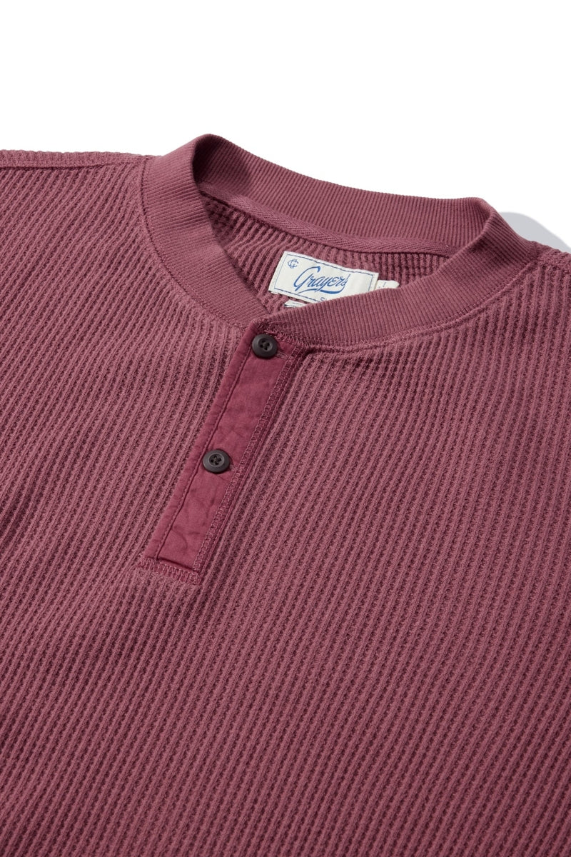 Faire,Grayers, Grayers Rust Hefty Waffle Knit Stretch Henley, Red, Medium-44-TagM
