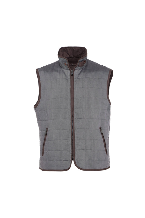 Luchiano Visconti Melange Brown Double Zip Quilted Performance Vest