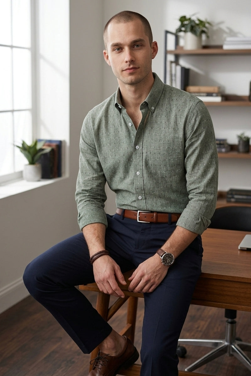 Faire,Alynn, Alynn Green Geo Slim Fit Textured Dobby Shirt, Green, Medium-42-TagMExtra Large-48-TagXLExtra Extra Large-51-TagXXLSmall-38-TagSLarge-45-TagLLarge-42-TagLSmall-38-TagM
