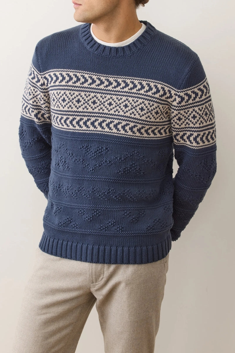 Wholesale,Marine Layer, Marine Layer Navy Jacquard Patterned Textured Sweater, Blue, Small-42-TagSMedium-45-TagMLarge-48-TagLExtra Large-50-TagXLExtra Extra Large-52-TagXXL