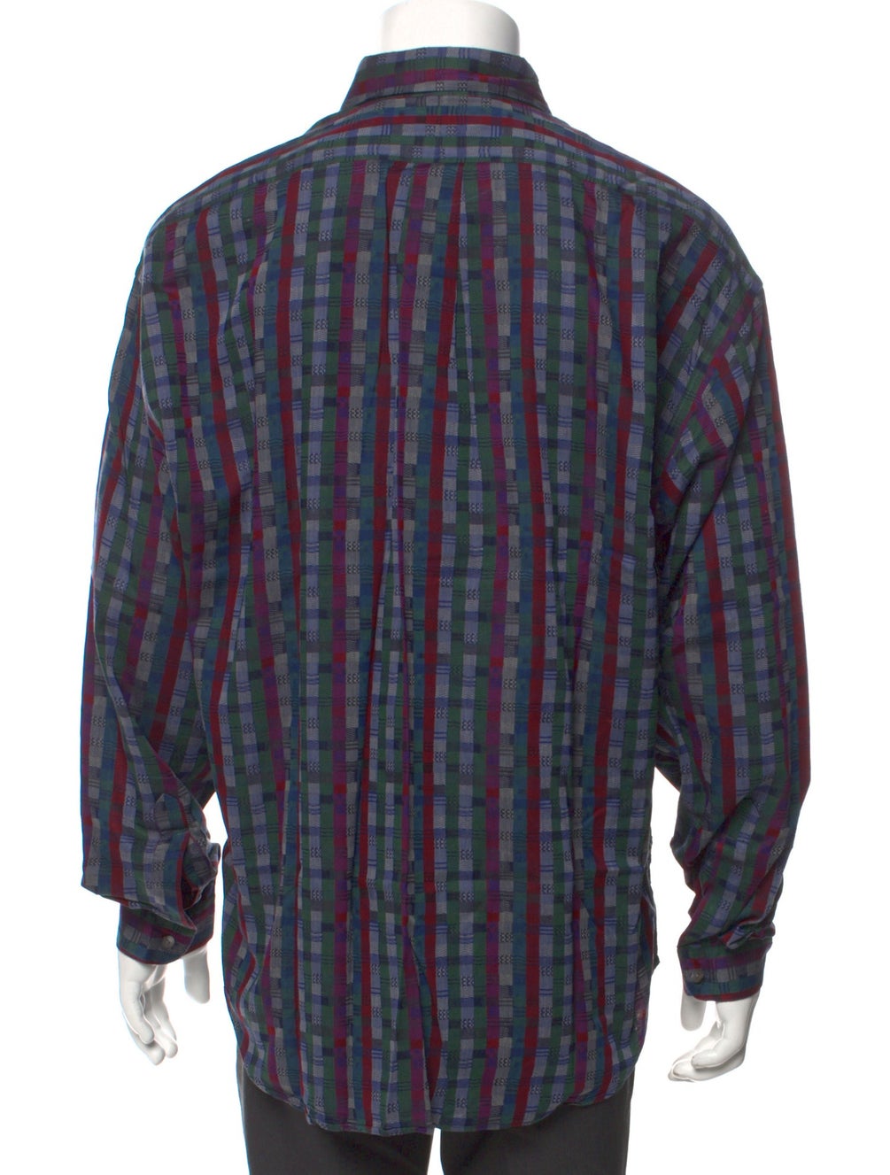 RealReal,Bergdorf Goodman, Bergdorf Goodman Purple/Green Plaid Print Long Sleeve Dress Shirt with One-Button Mitered Cuffs, Purple, Extra Large-50-TagL
