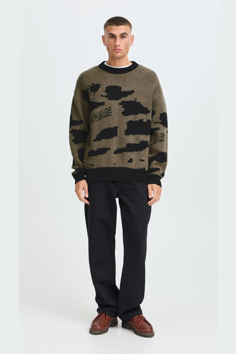 Wholesale,Solid, Solid Khak/Black Abstract Print Knitted Sweater, Green, Medium-46-TagMLarge-49-TagLExtra Extra Large-54-TagXXLSmall-43-TagSExtra Large-52-TagXL