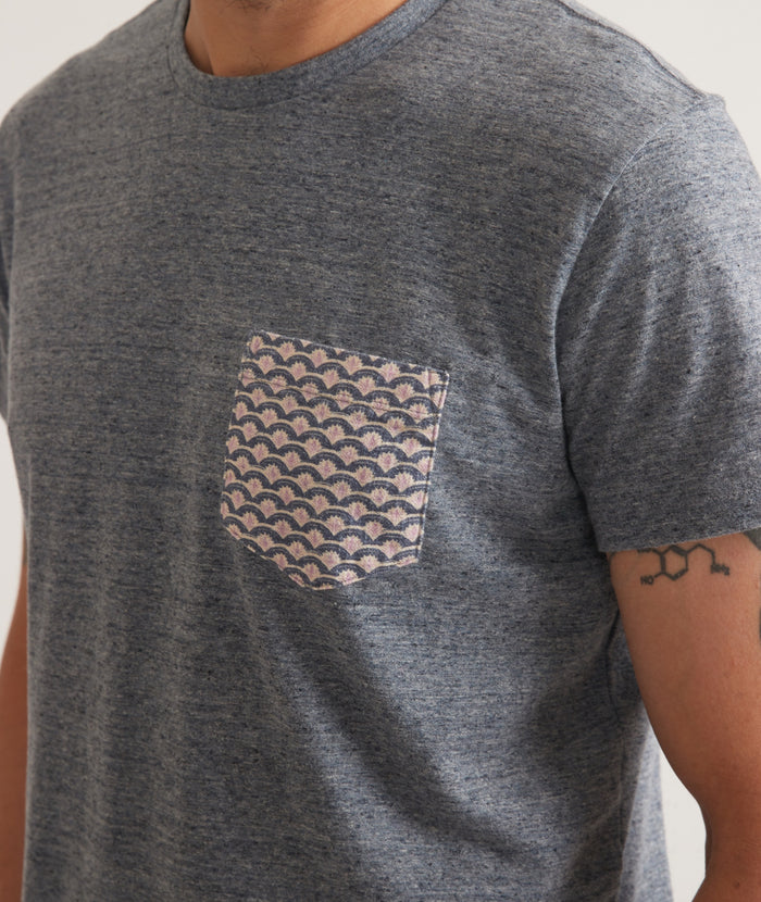 Wholesale,Marine Layer, Marine Layer Denim Nep Printed Pop Contrast Pocket Tee, Blue, Medium-43-TagM