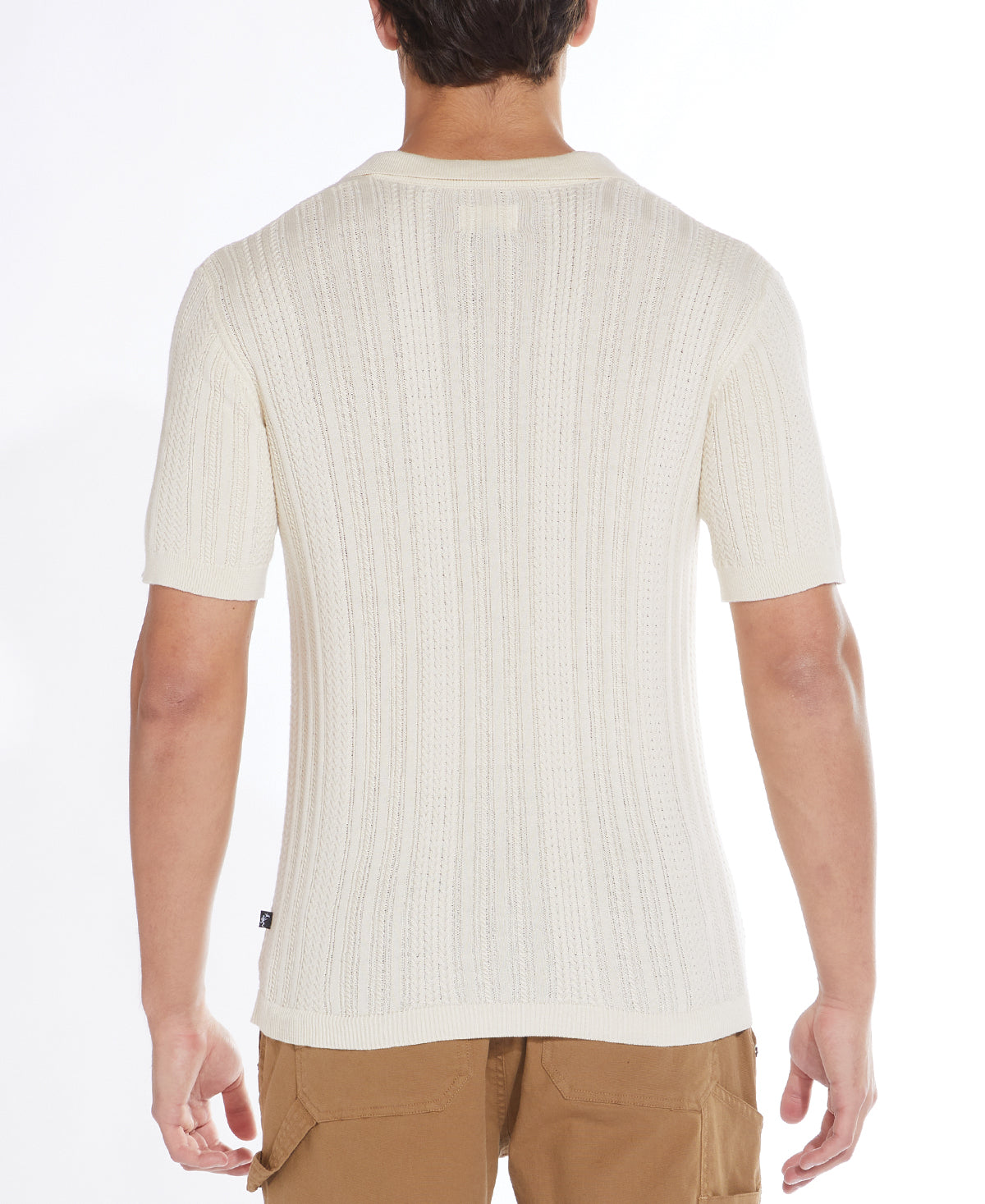 Wholesale,Civil Society, Civil Society Cream Cable Sweater Knit Short Sleeve Resort Shirt, Cream, Large-44-TagL