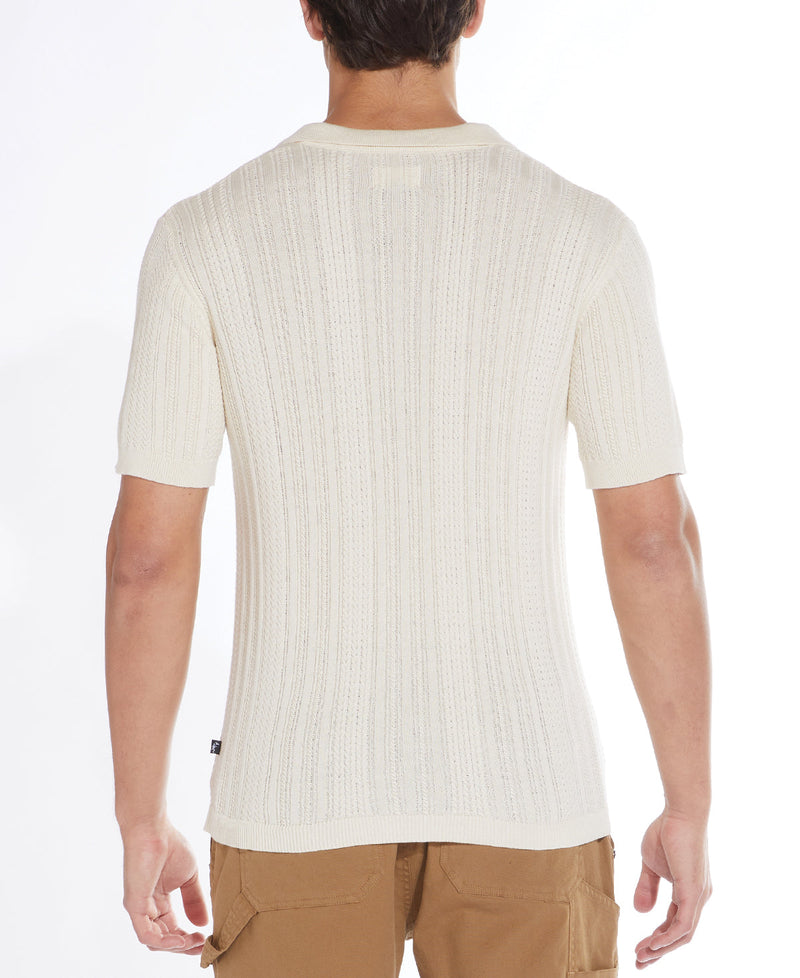 Civil Society Cream Cable Sweater Knit Short Sleeve Resort Shirt