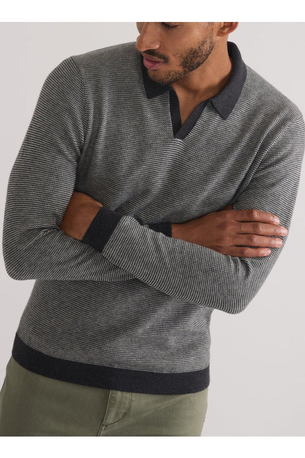 Wholesale,Marine Layer, Marine Layer Black/Grey Polo with Contrasting Collar and Cuffs, Black, Small-40-TagSMedium-42-TagMLarge-46-TagLExtra Large-48-TagXL