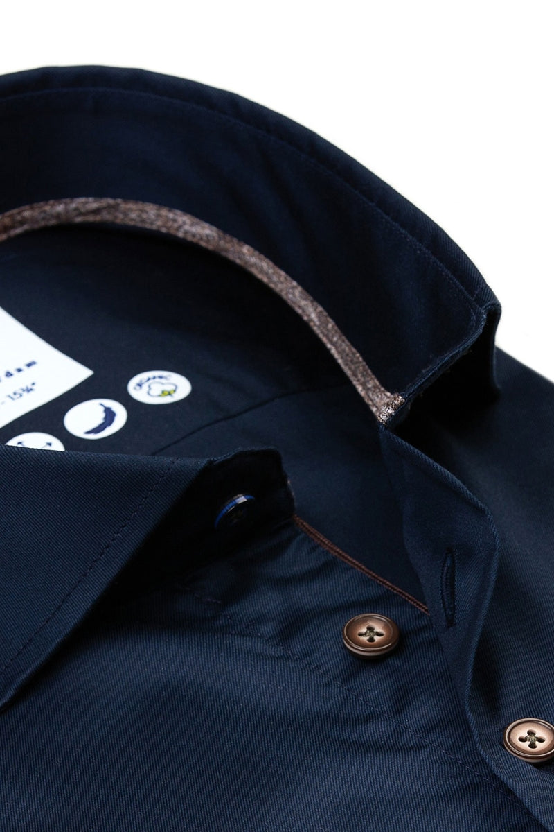 Direct From Brand,R2 Amsterdam, R2 Amsterdam Navy 2 Ply Cotton Shirt, Blue, Medium-42-Tag40