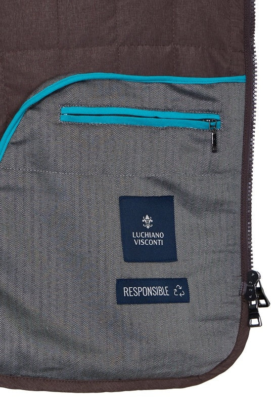 Wholesale,Luchiano Visconti, Luchiano Visconti Melange Brown Double Zip Quilted Performance Vest, Brown, Small-41-TagSMedium-43-TagMLarge-45-TagLExtra Large-47-TagXLExtra Extra Large-49-TagXXL