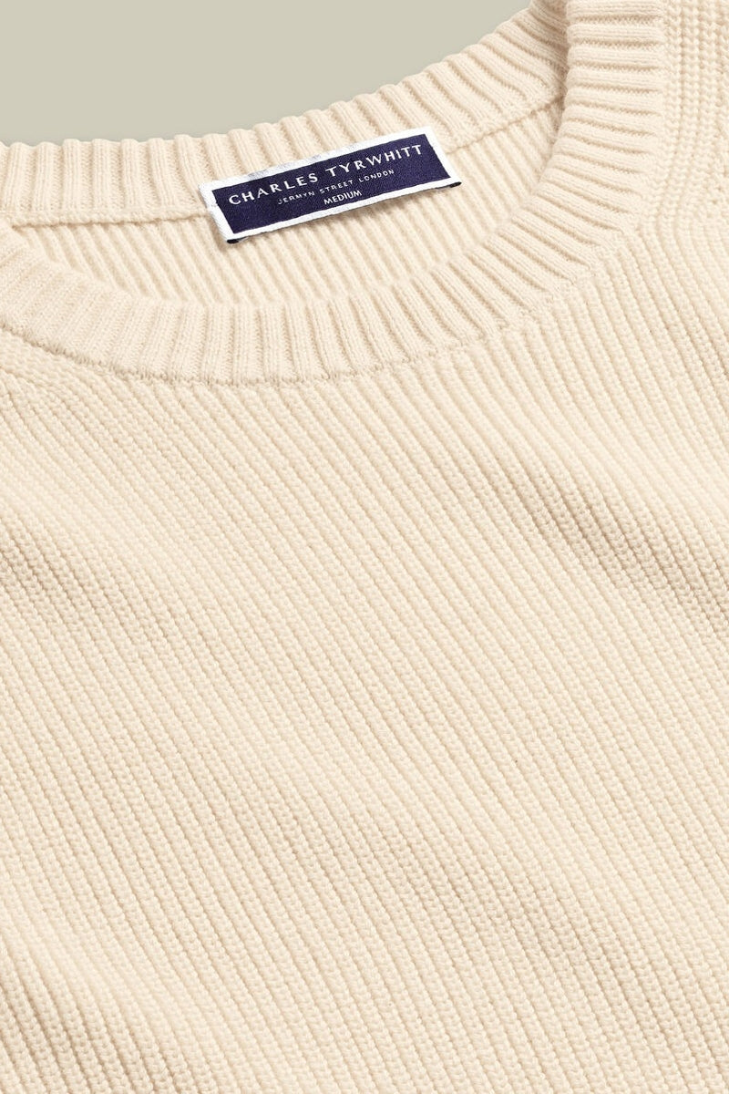 Wholesale,Charles Tyrwhitt, Charles Tyrwhitt Cream Rib Knit Textured Sweater, Cream, Medium-42-TagM