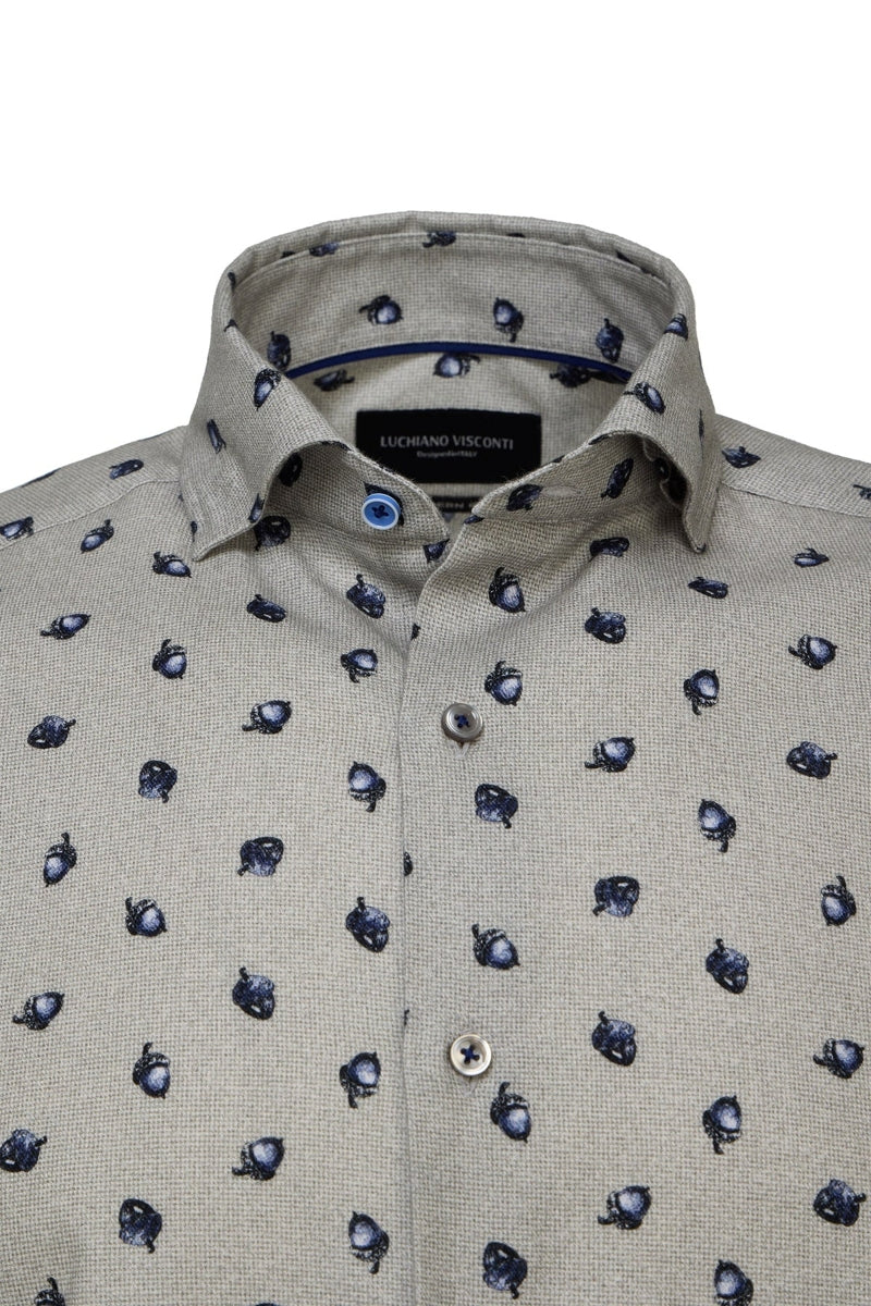 Wholesale,Luchiano Visconti, Luchiano Visconti Grey with Navy Acorn Print Gingham Shirt, Grey, Small-42-TagSMedium-46-TagMLarge-48-TagLExtra Large-52-TagXLExtra Extra Large-54-TagXXL