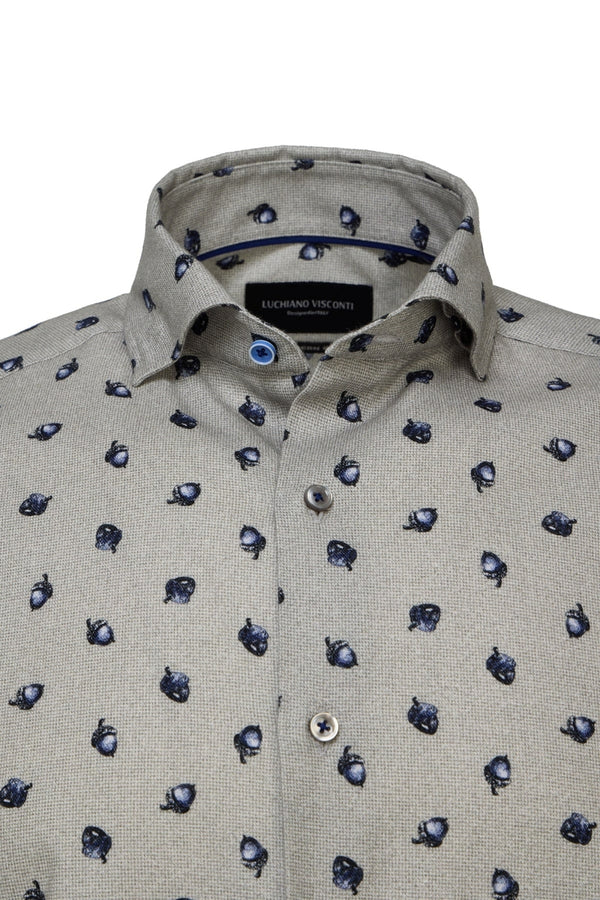 Luchiano Visconti Grey with Navy Acorn Print Gingham Shirt