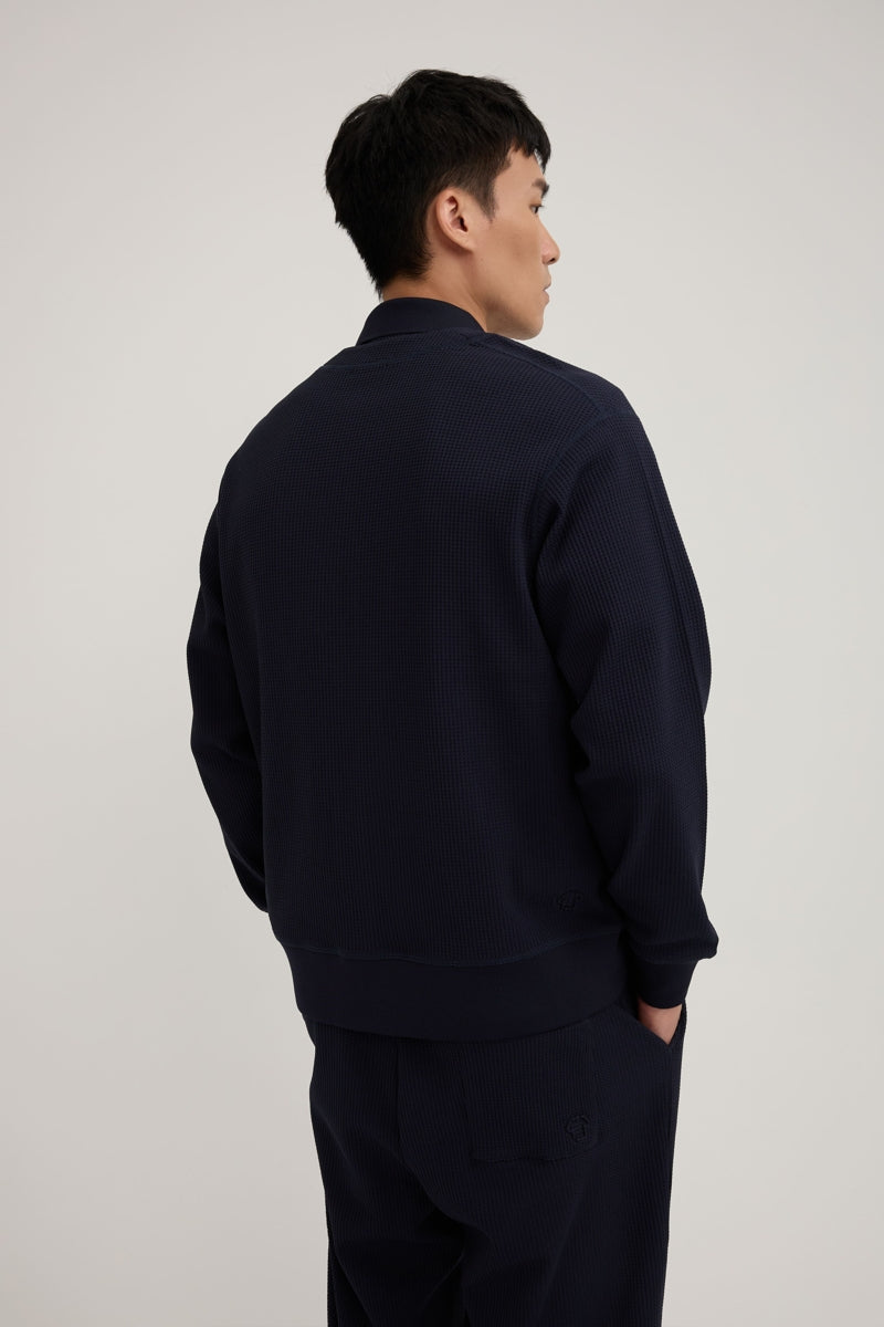 Direct From Brand,FYNE, FYNE Navy Knit Waffle Weave Cardigan, Blue, Medium-44-TagM