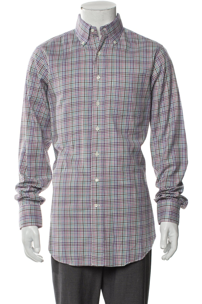 RealReal,Sid Mashburn, Sid Mashburn Purple Multi Plaid Print Long Sleeve Shirt, Purple, Medium-44-TagM