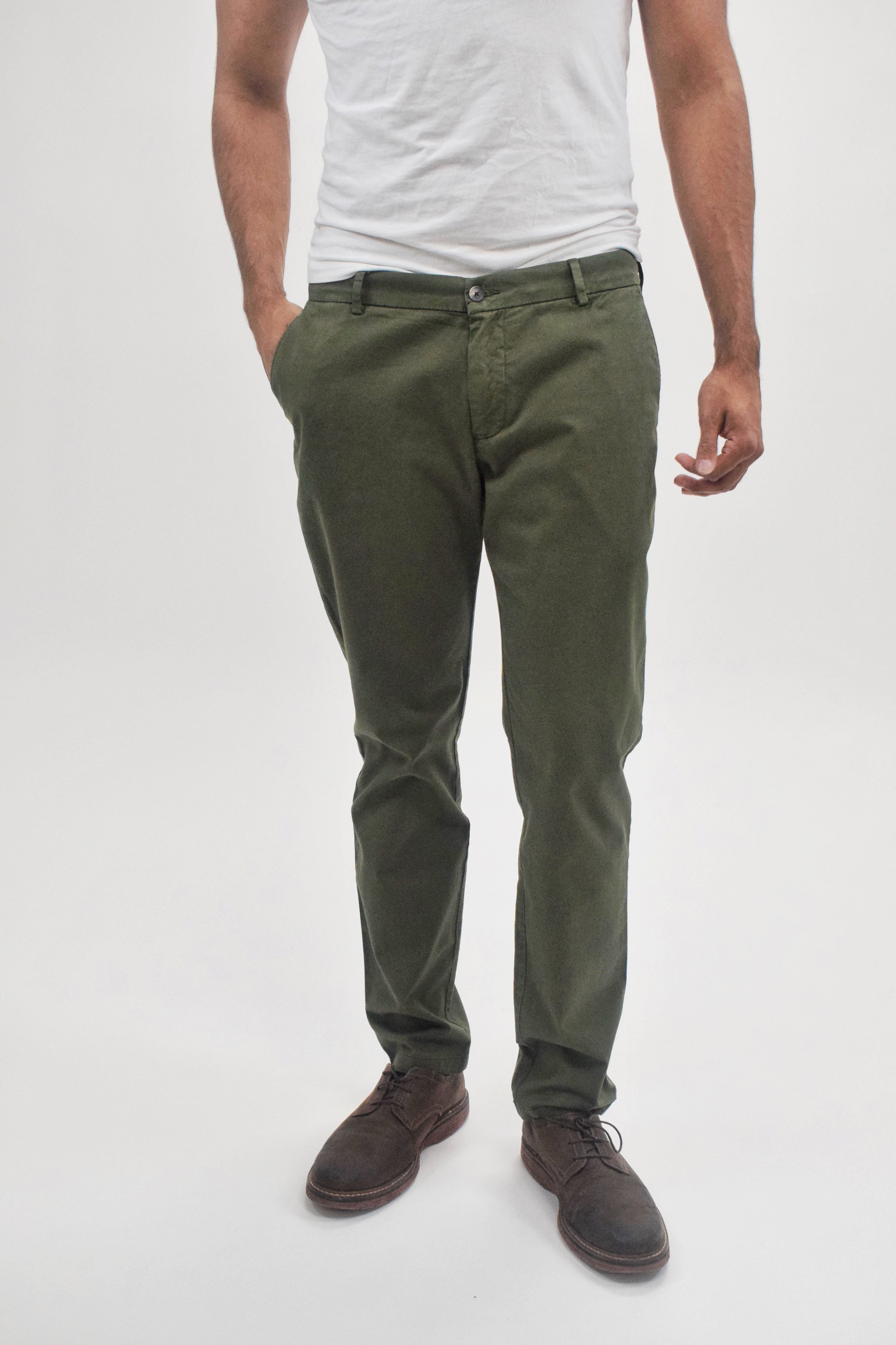 Wholesale,Suit Sartoria, Suit Sartoria Olive Green Slim Fit Stretch Chino Pants, Green, 32W-31L-Tag32