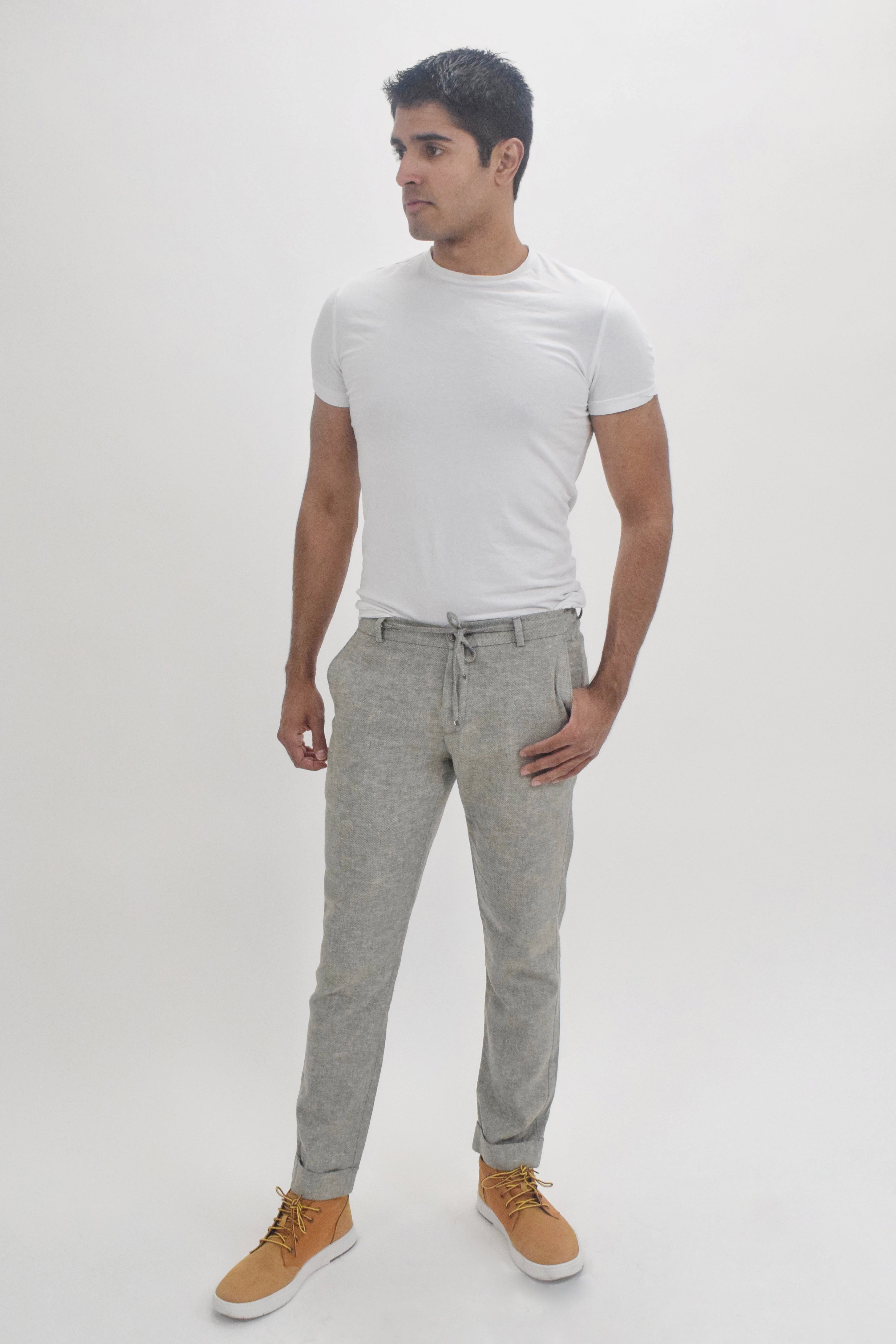 Wholesale,Suit Sartoria, Suit Sartoria Light Green Textured Linen Blend Slim Fit Drawstring Pants, Green, 34W-30L-Tag44