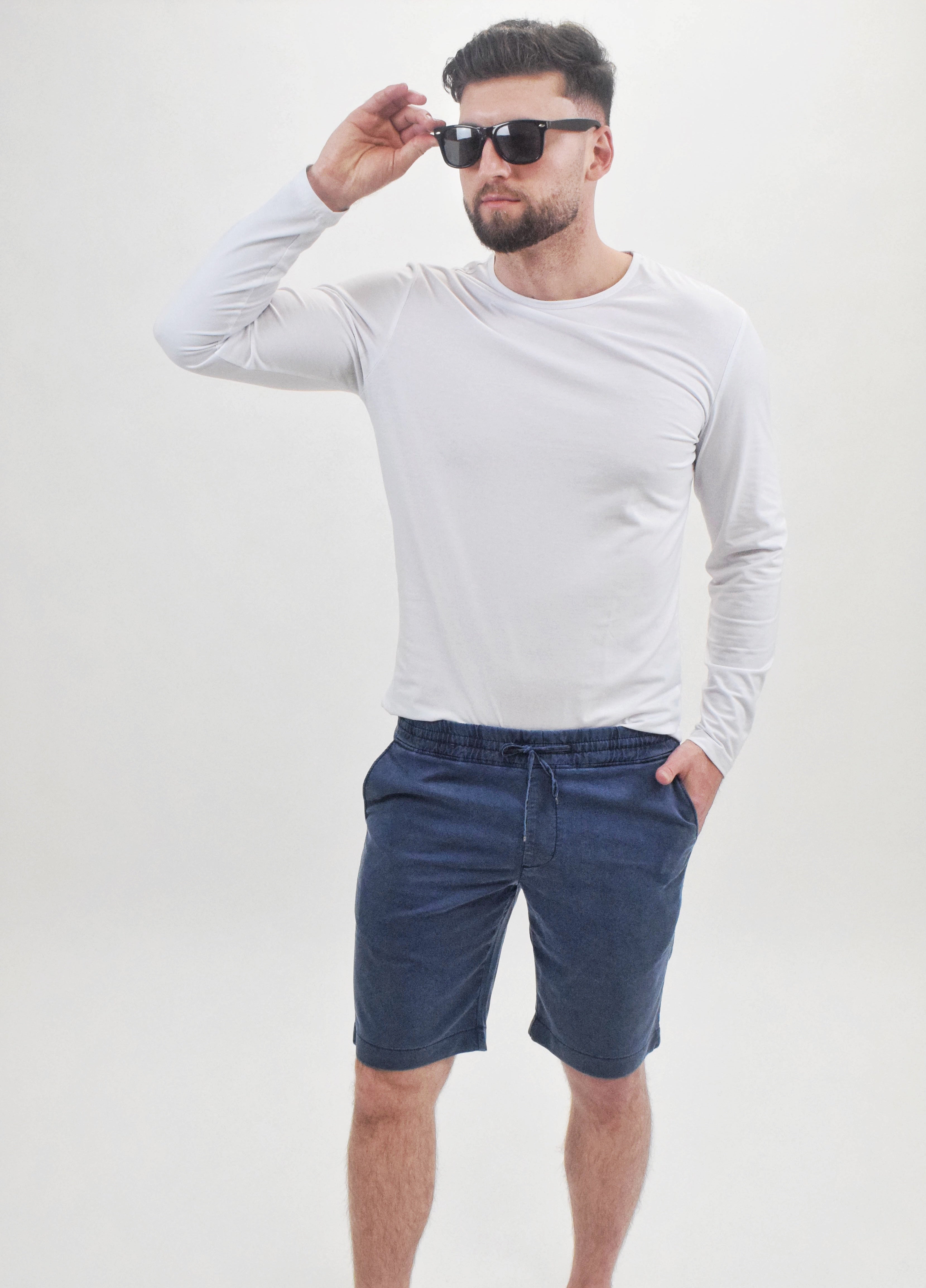 Wholesale,Suit Sartoria, Suit Sartoria Blue Washed Drawstring Bermuda Shorts, Blue, 30W-10L-Tag40